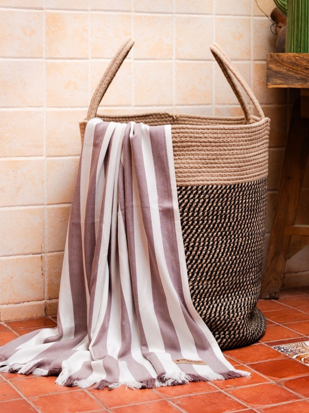 DEBAANS Purple & White Striped Bamboo 250 GSM Bath Towel-image-48
