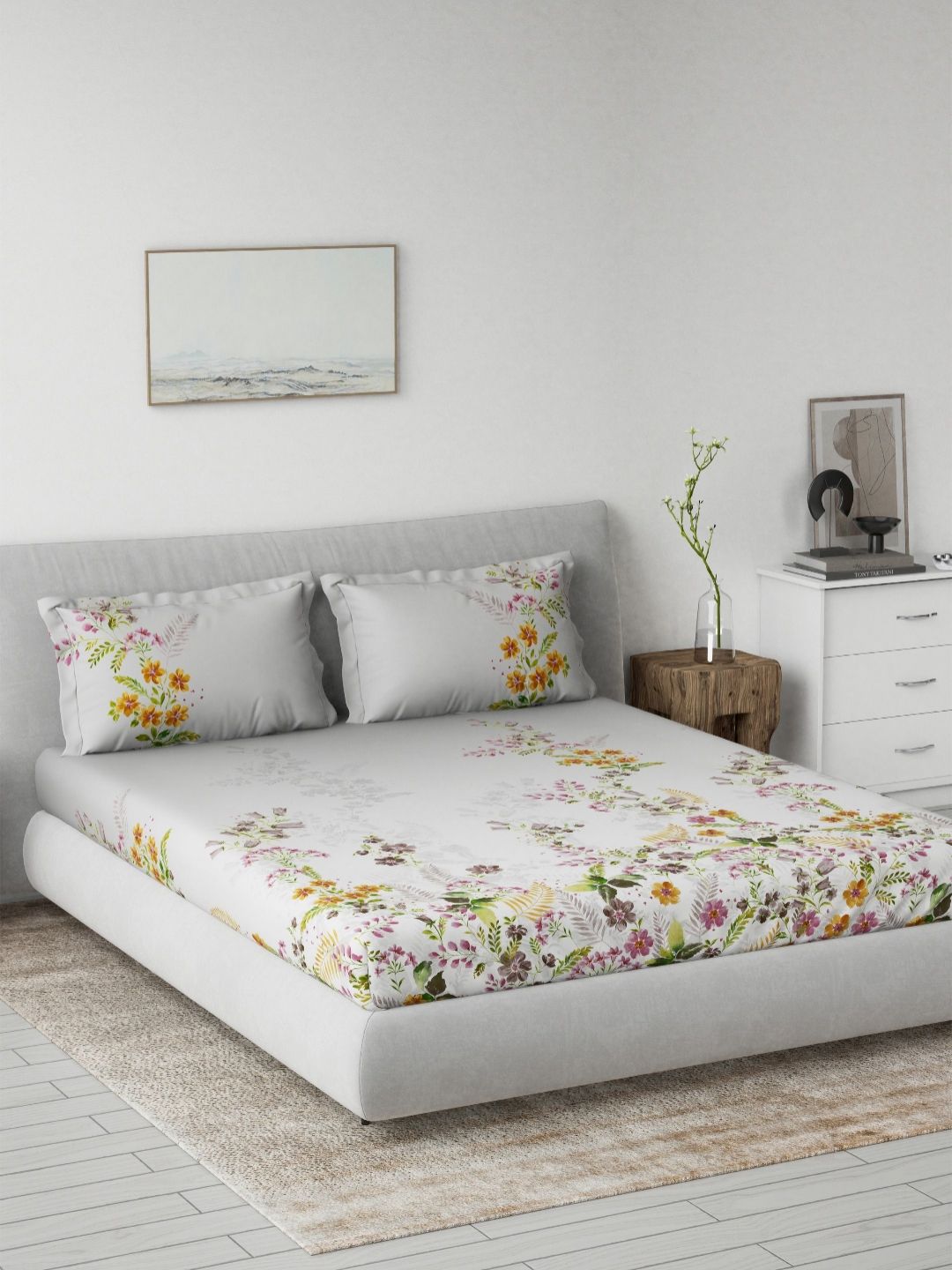 DDecor Purple & Green Printed Pure Cotton 144 TC King Bedsheet Set 2.29m x 2.74m-image-5