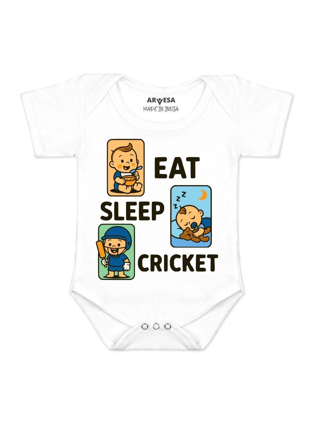 arvesa Eat Sleep Cricket Printed Romper-picture-22