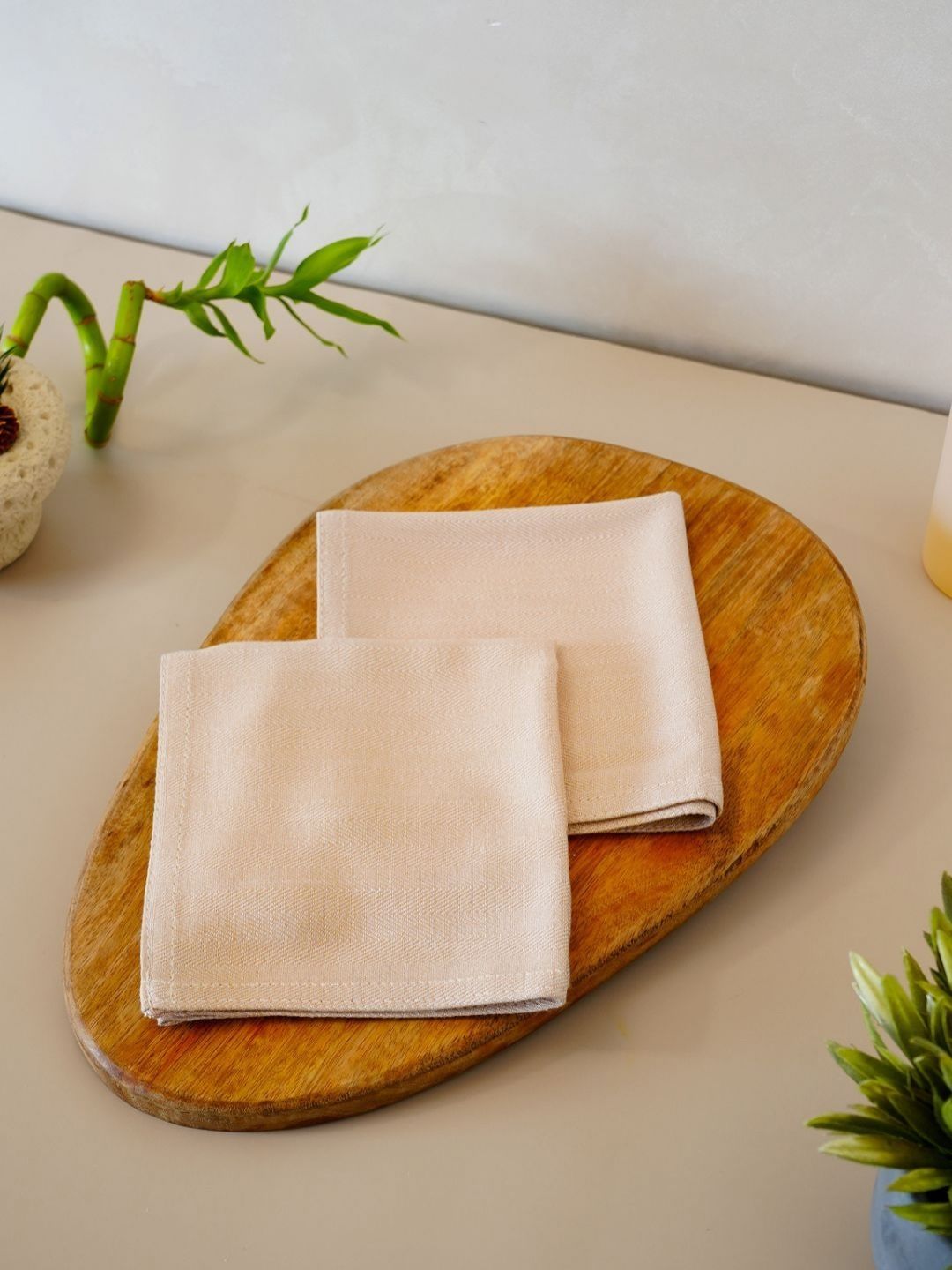 DEBAANS Beige 2 Pieces Striped 250 GSM Hand Towels-image-35