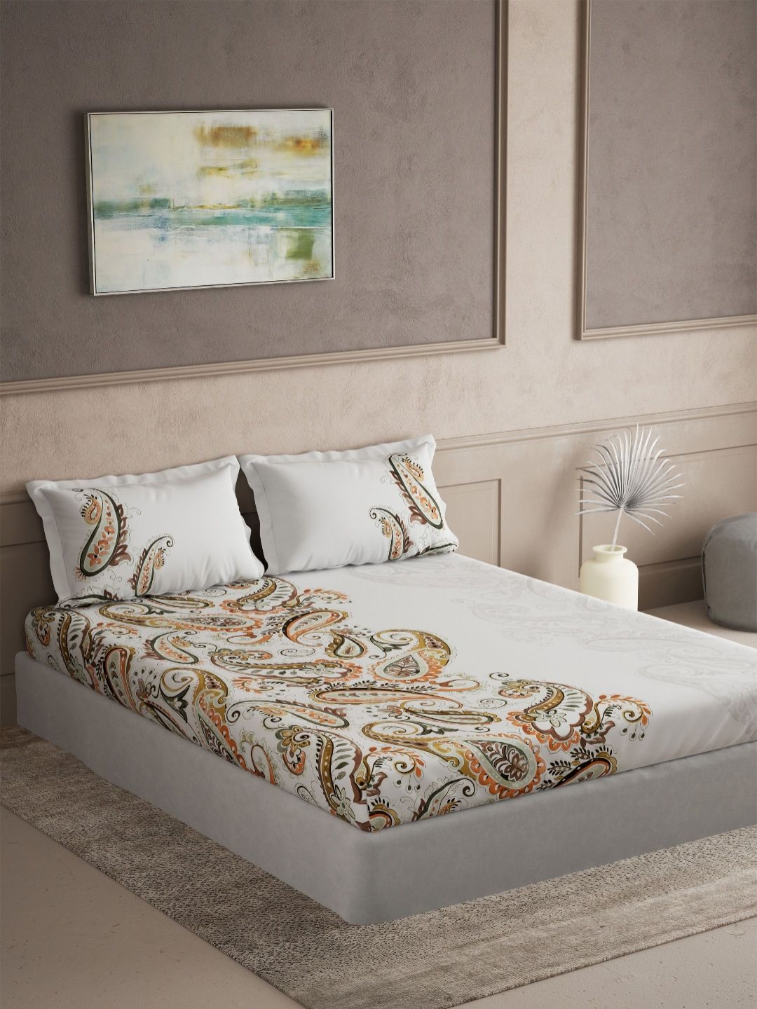 DDecor Orange & White Printed 144 TC King Bedsheet Set-2.29m x 2.74m-picture-25