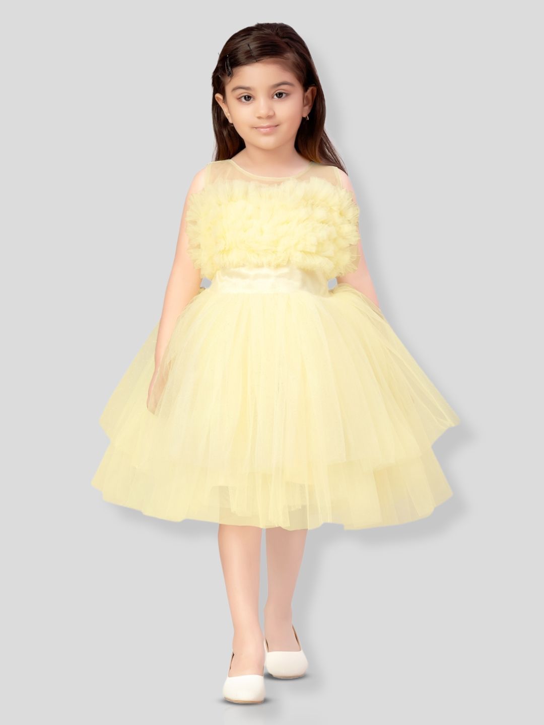 BAESD Girls Solid Net Fit & Flare Dress-image-34