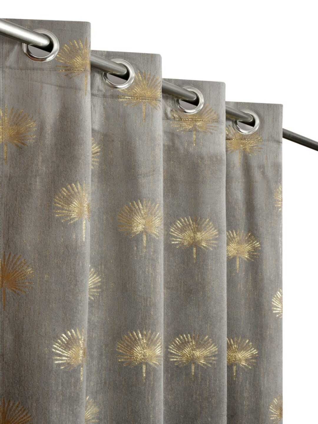 LARANDO Grey & Gold-Toned 2 Pieces Floral Printed Room Darkening Velvet Long Door Curtains-image-31