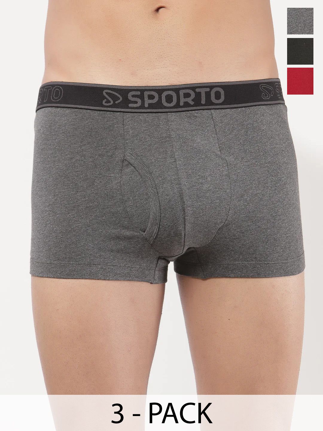 Sporto by Macho Pack Of 3 Combed Cotton Mid Rise Trunks-picture-35