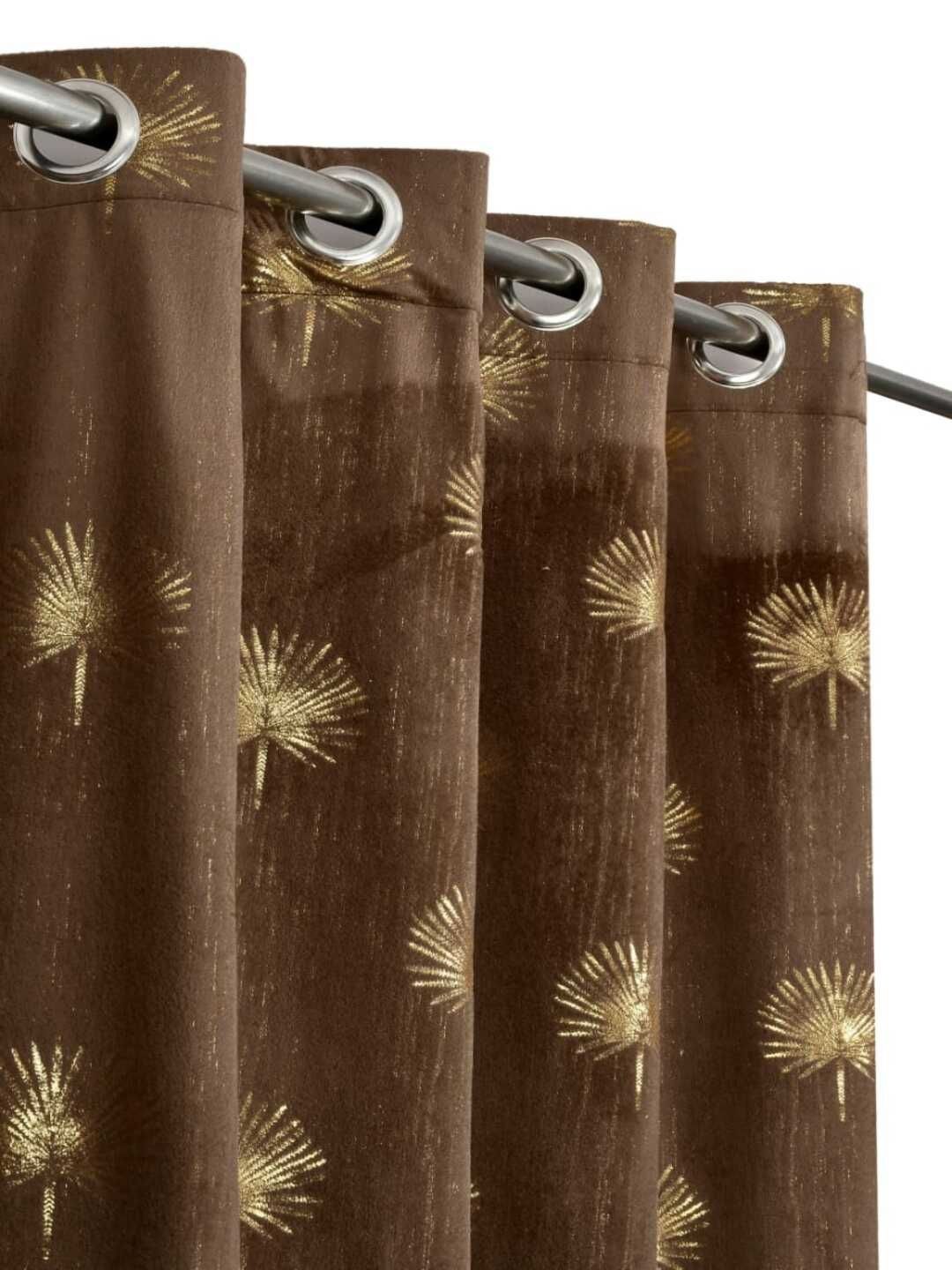 LARANDO Brown & Gold-Toned 2 Pieces Floral Printed Room Darkening Velvet Door Curtains-picture-32
