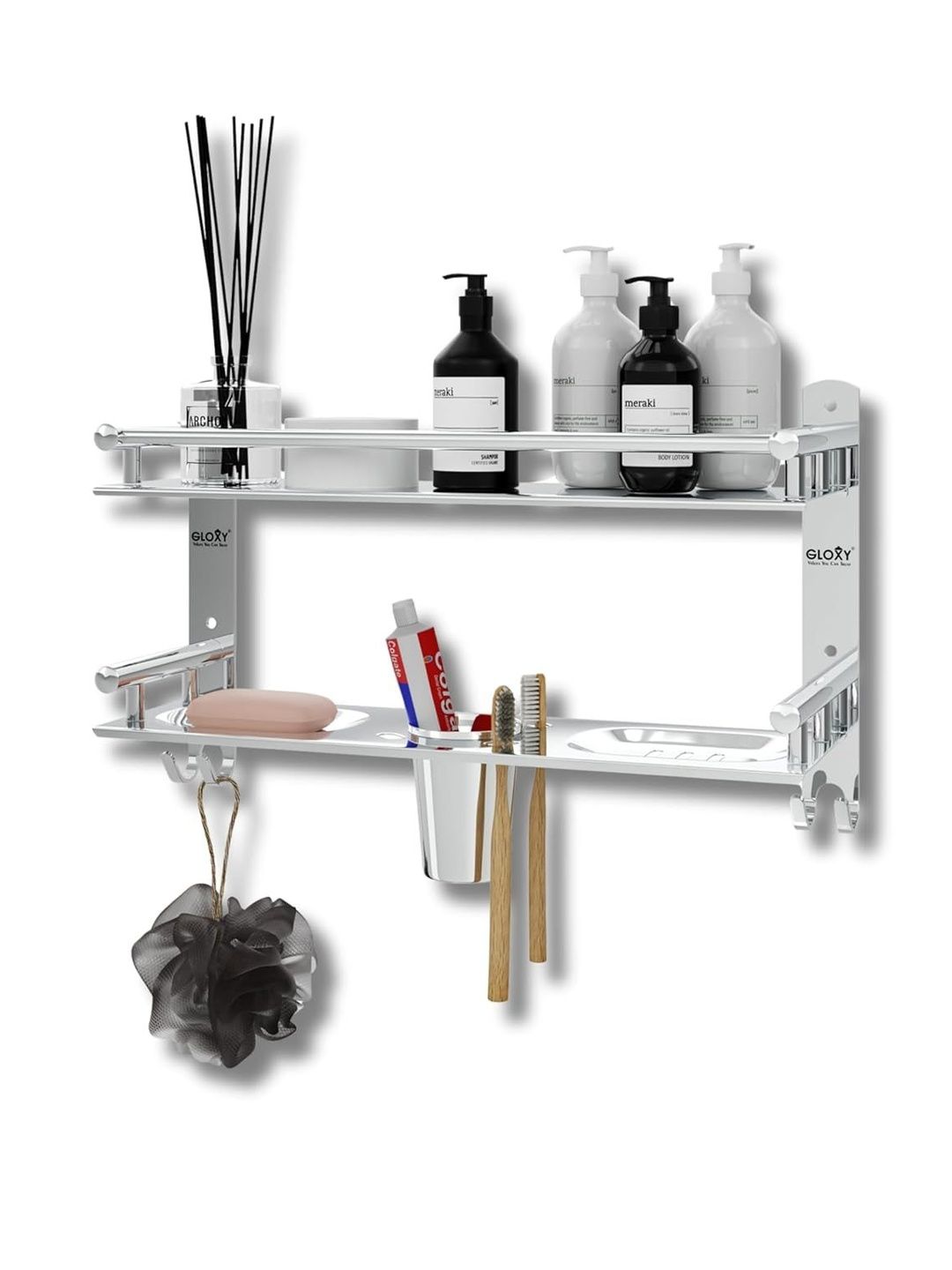GLOXY Unisex Silver-Toned Solid Stainless Steel Bath Accessories Set-picture-16