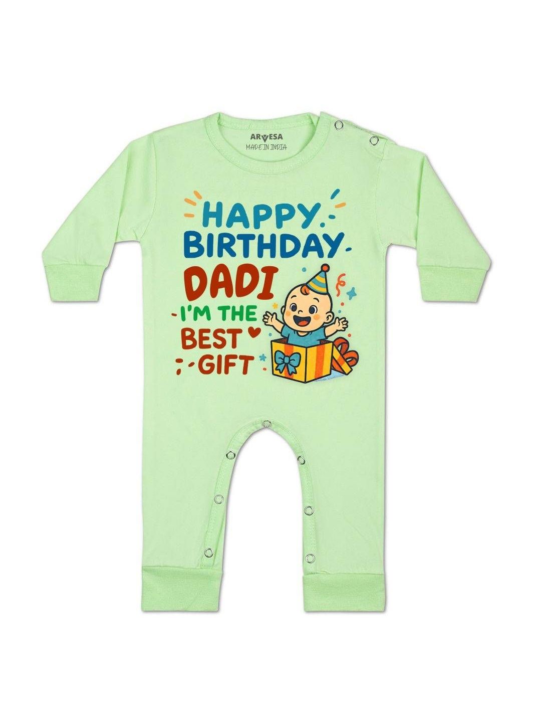 arvesa Happy Birthday Dadi Printed Baby Rompers-picture-34