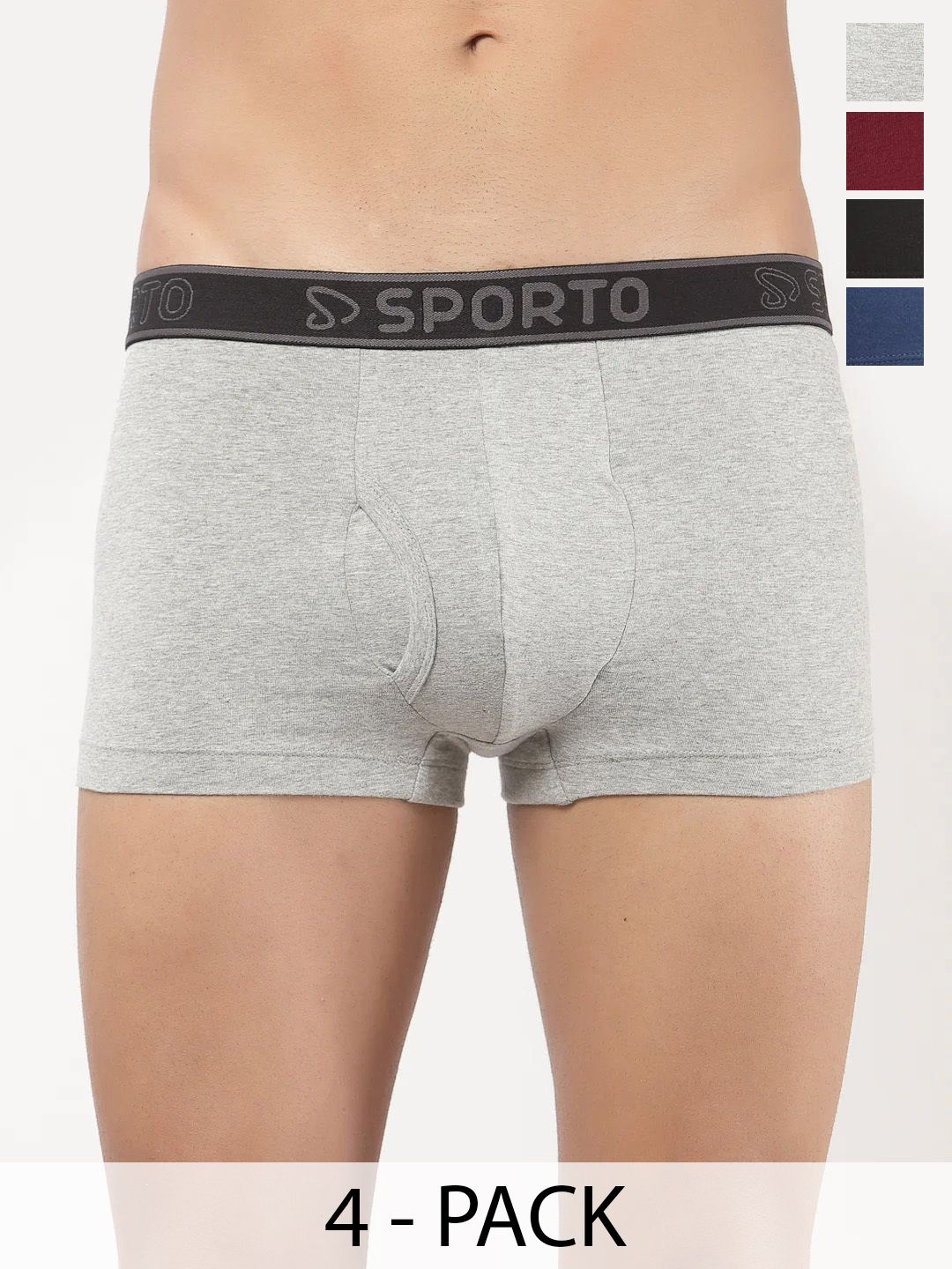 Sporto by Macho Pack Of 4 Combed Cotton Mid Rise Trunks-picture-26