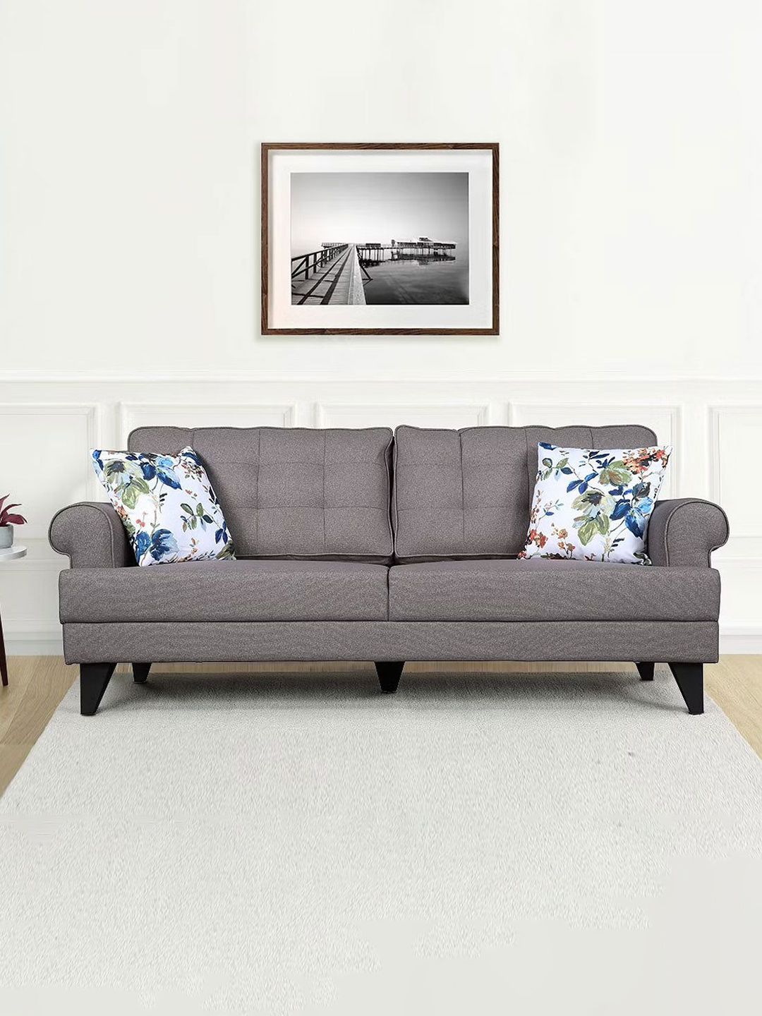 HomeTown Brown & White Durable 3-Seater Sofa