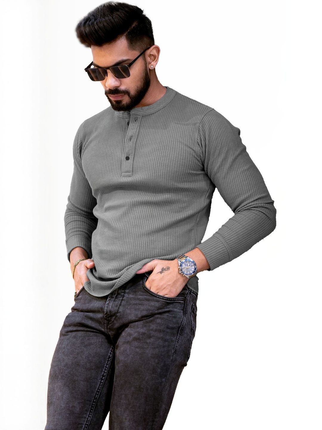 HOODLER Henley Neck Pure Cotton T-shirt-picture-1