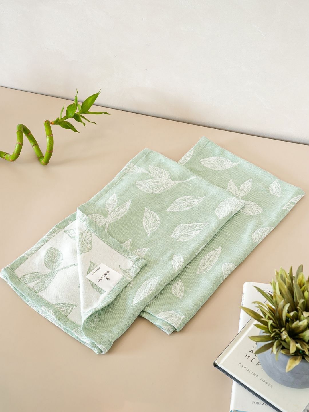 DEBAANS Green & White 2 Pieces Striped 270 GSM Hand Towels-image-8