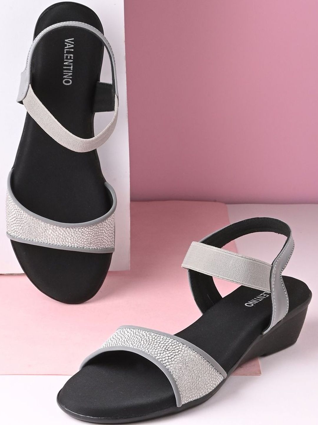 Valentino Women Grey Backstrap Wedge Sandals-picture-11