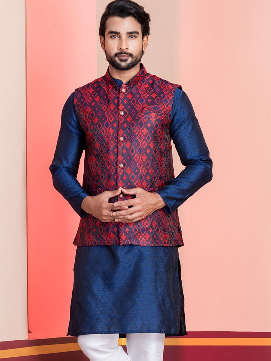 DEVOILER Printed Tailored-Fit Nehru Jackets-picture-17