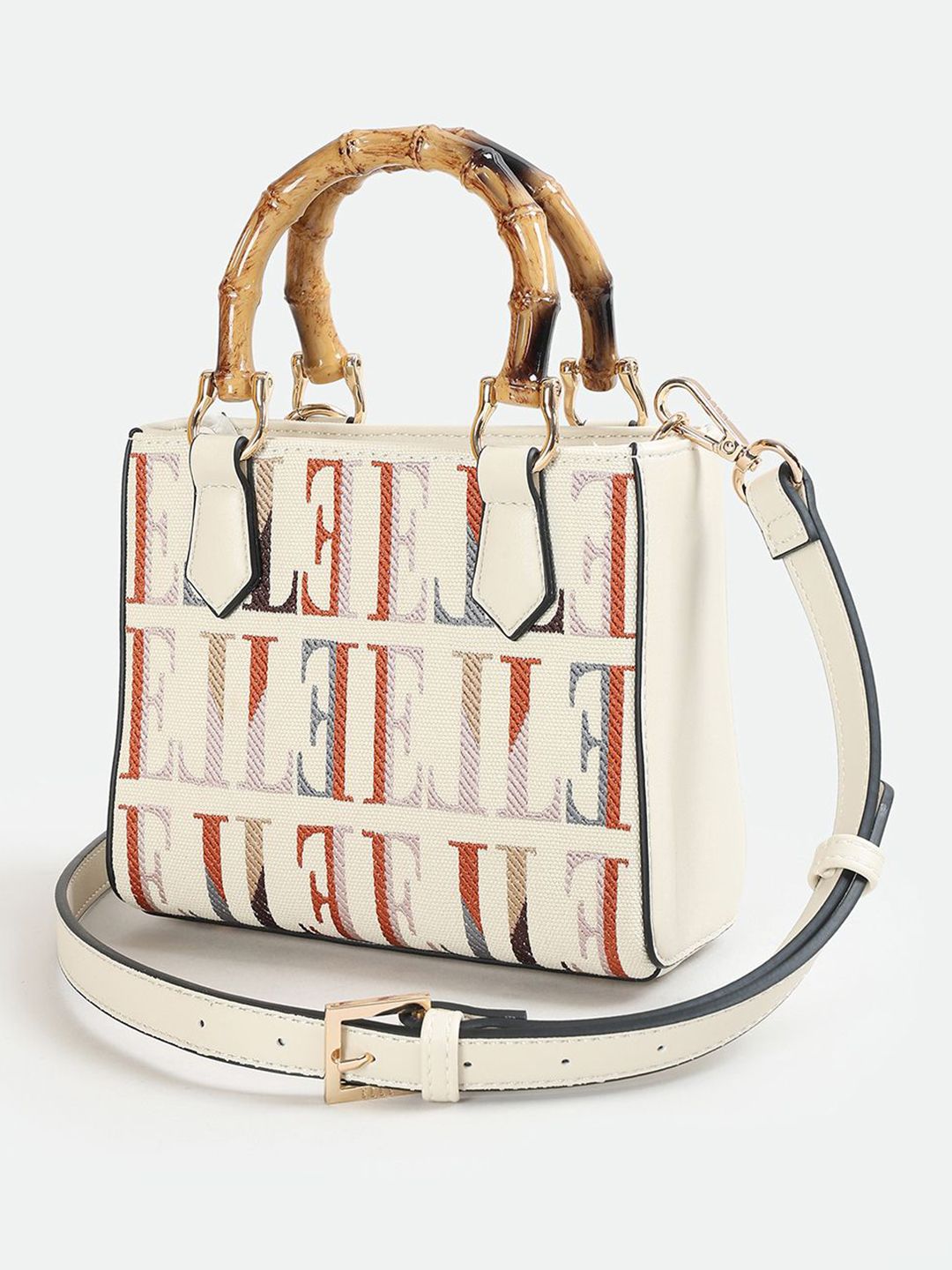 ELLE Women Brand Logo Printed Structured Tasselled Handheld Bag-picture-28