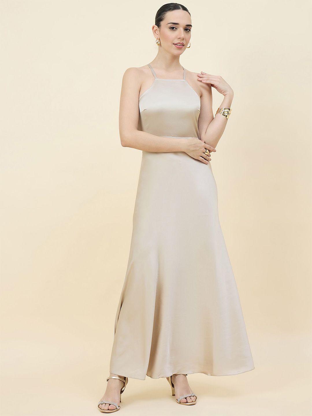 aayu Halter Neck Satin Sheath Maxi Dress-picture-12