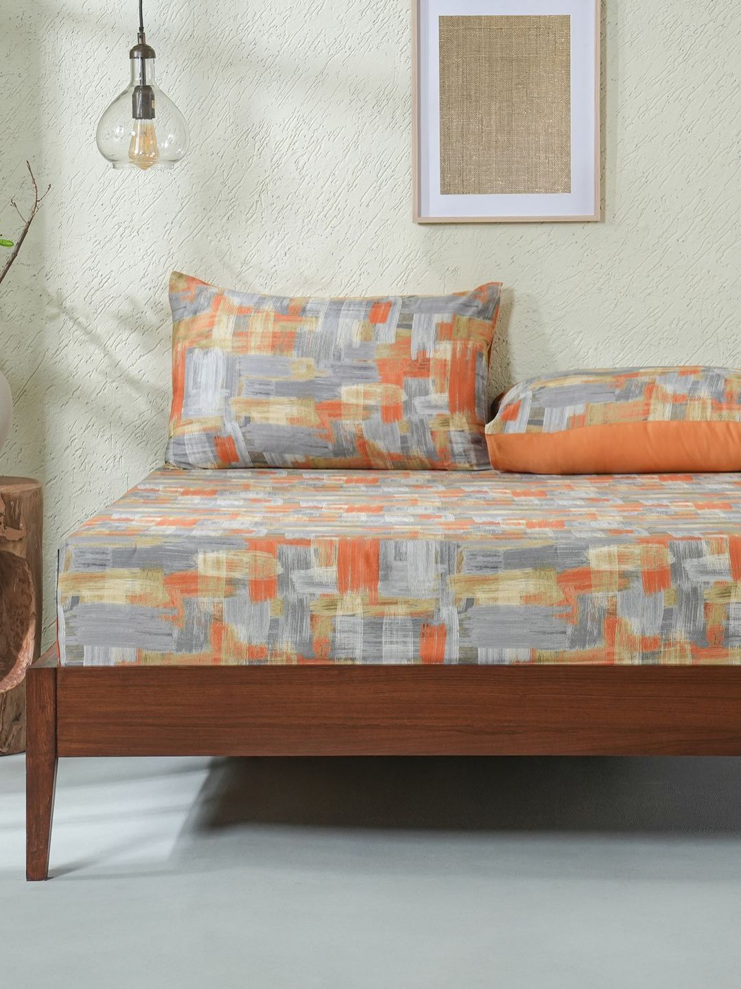 MASPAR Rust & Grey Printed Pure Cotton 200 TC Queen Size Bedsheet Set 2.24 m x 2.75 m-picture-31