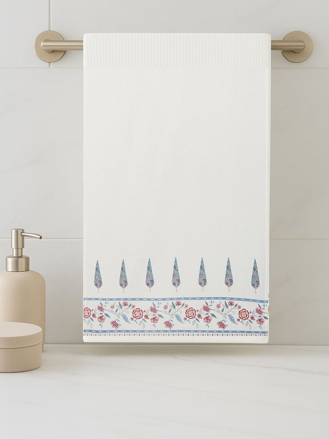 haus & kinder White & Blue 1 Printed Cotton 225 GSM Bath Towel-image-16