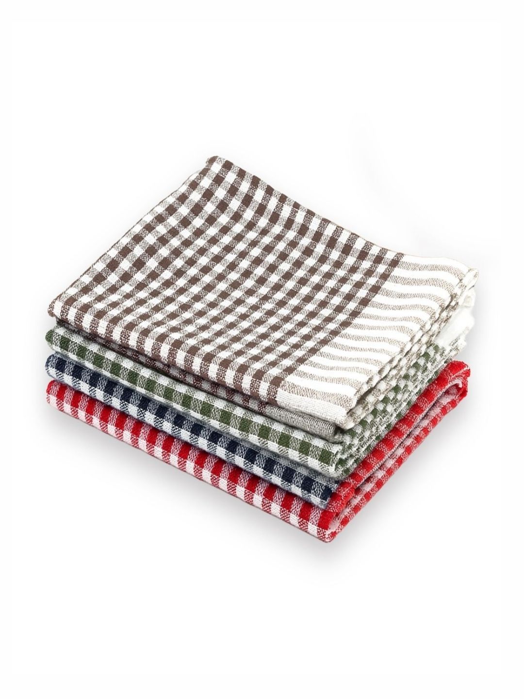 LINENSUTRA 4Pcs Brown & Green Checked Pure Cotton Kitchen Towels-image-30