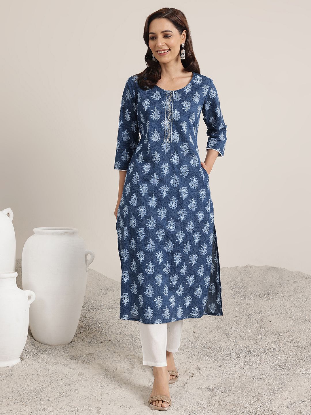 Libas Floral Printed Round Neck Cotton Kurtas