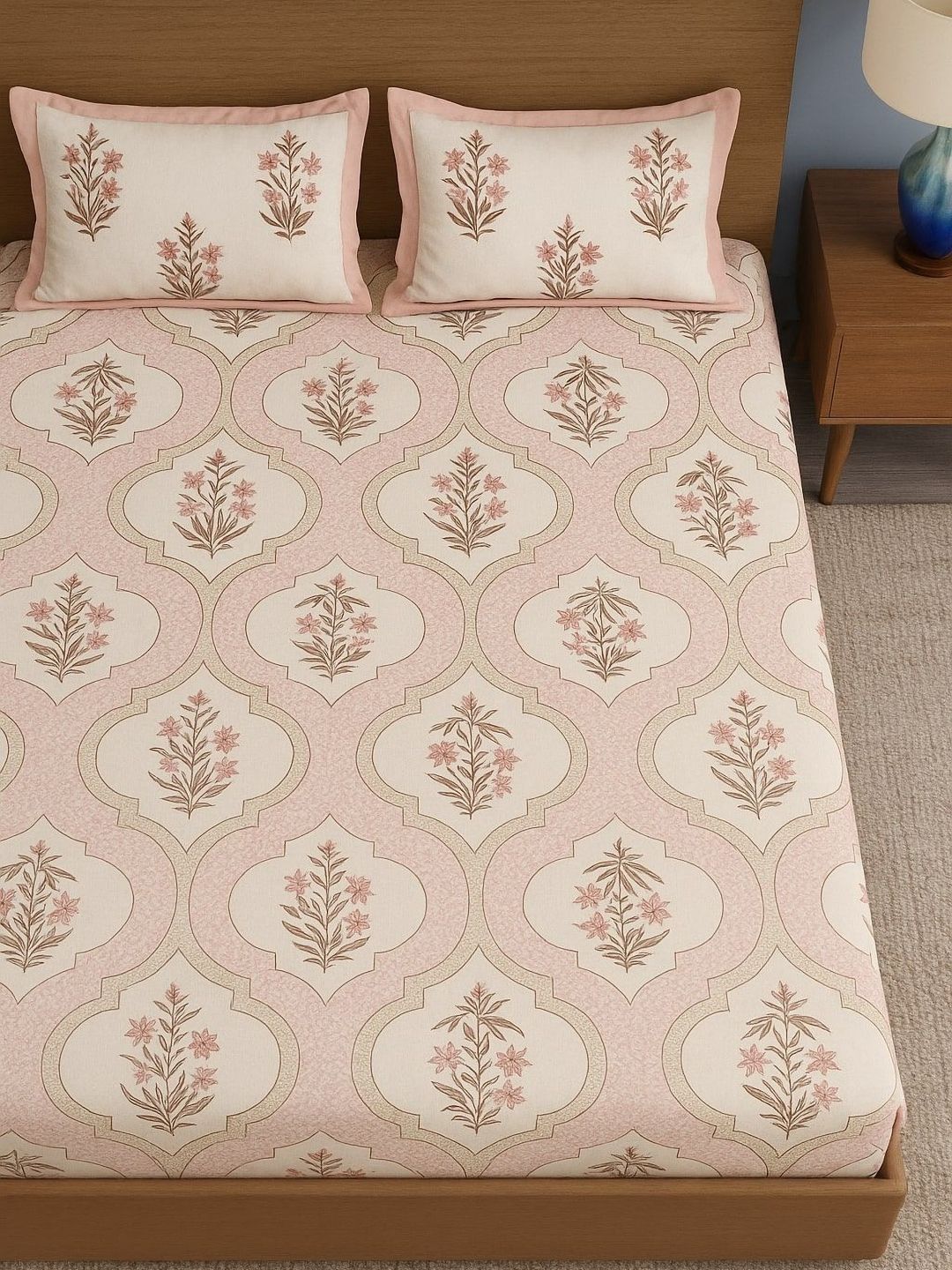 Rajasthan Decor Green Printed Pure Cotton 210 TC Super King Bedsheet Set 2.7 x 2.7 m-image-33