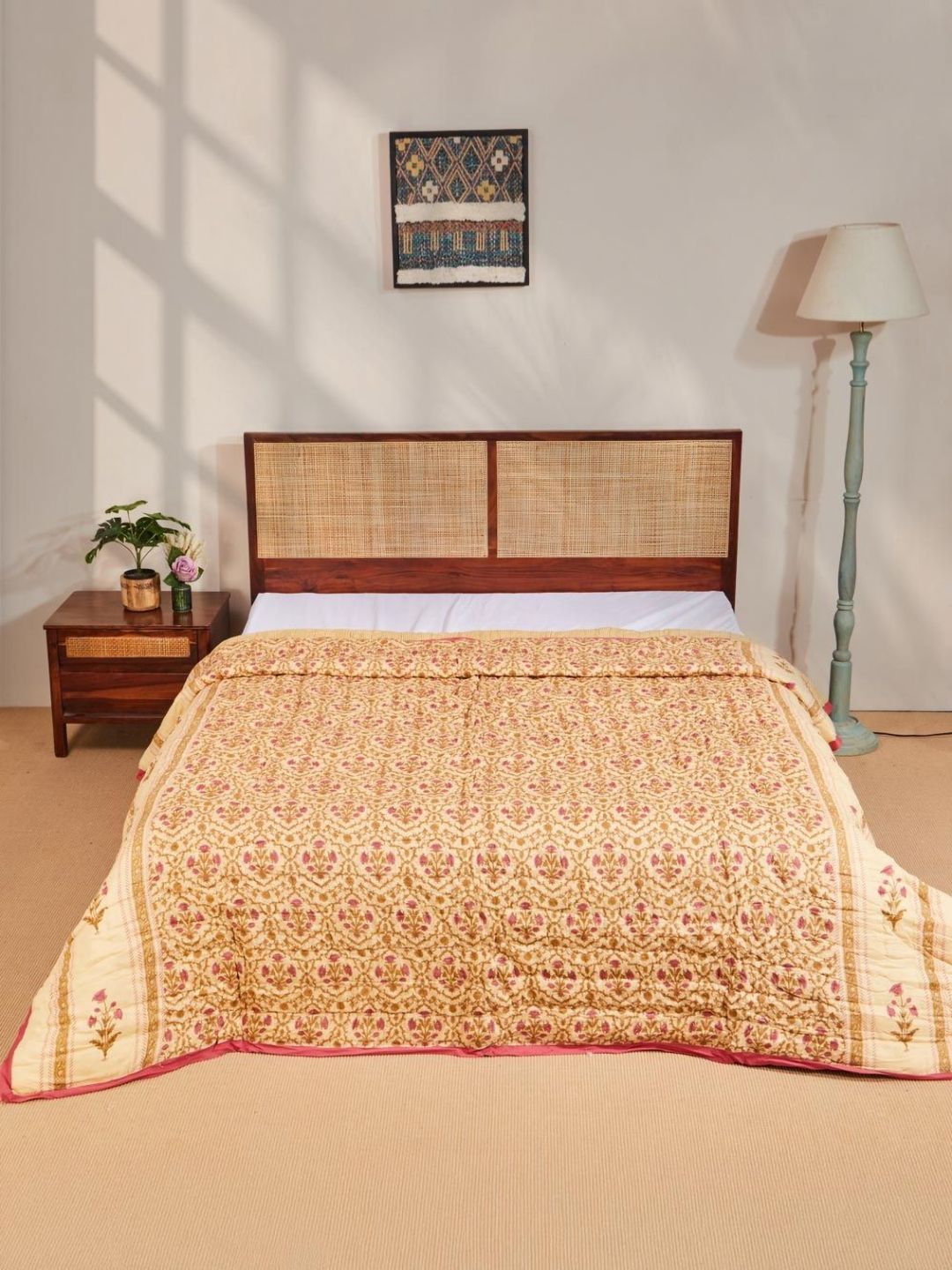 Fabindia Adhira Fuchsia & Pink Printed Cotton Mild Winter 354 GSM Double Bed Quilt-picture-10