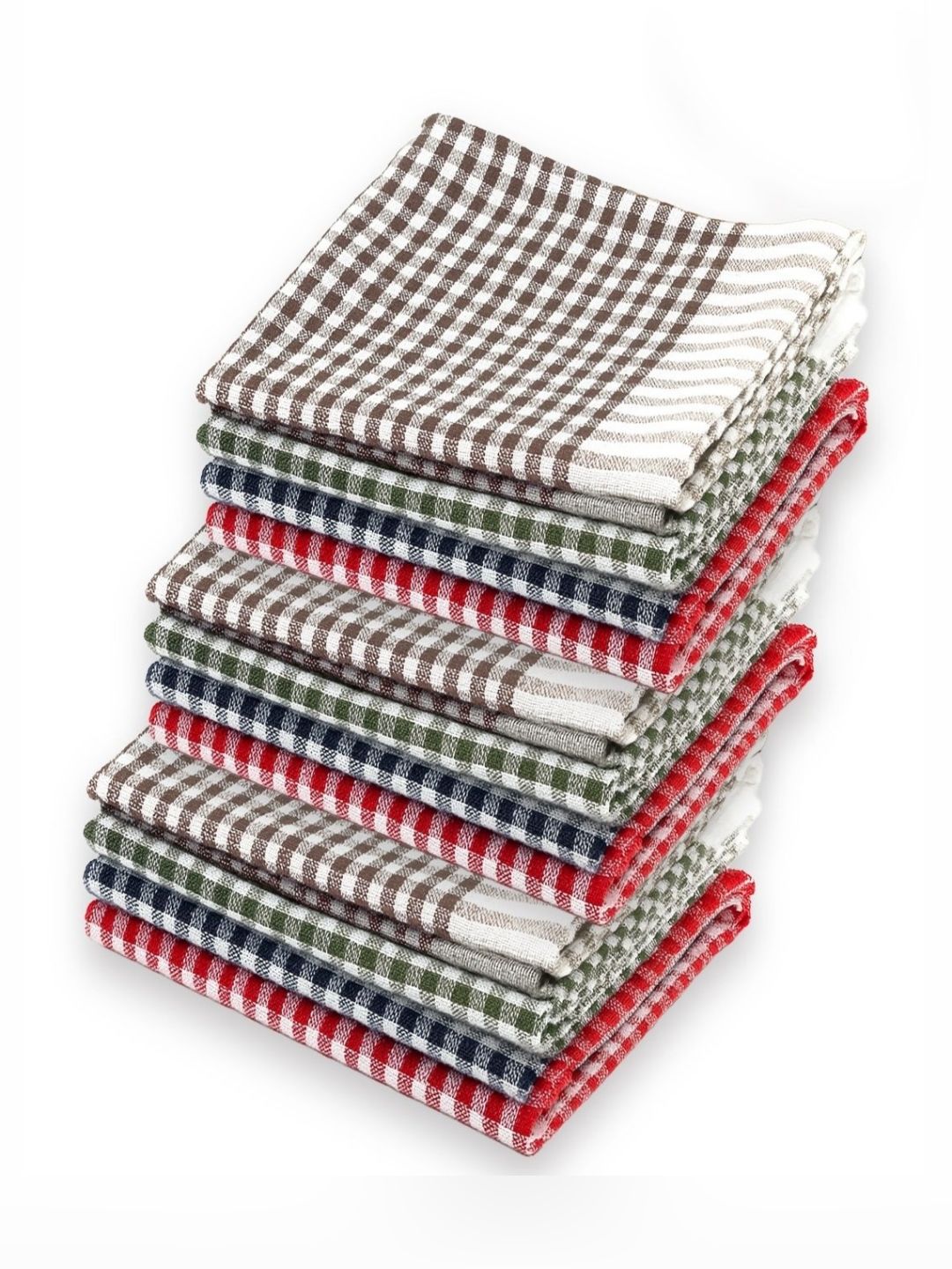 LINENSUTRA 12Pcs White & Red Checked Pure Cotton Kitchen Towels-image-35