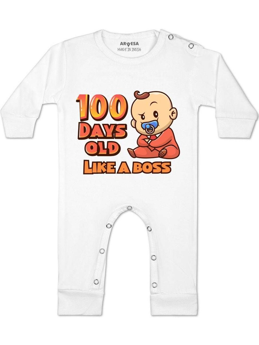 Arvesa Kids-Unisex White Cotton Rompers-picture-19