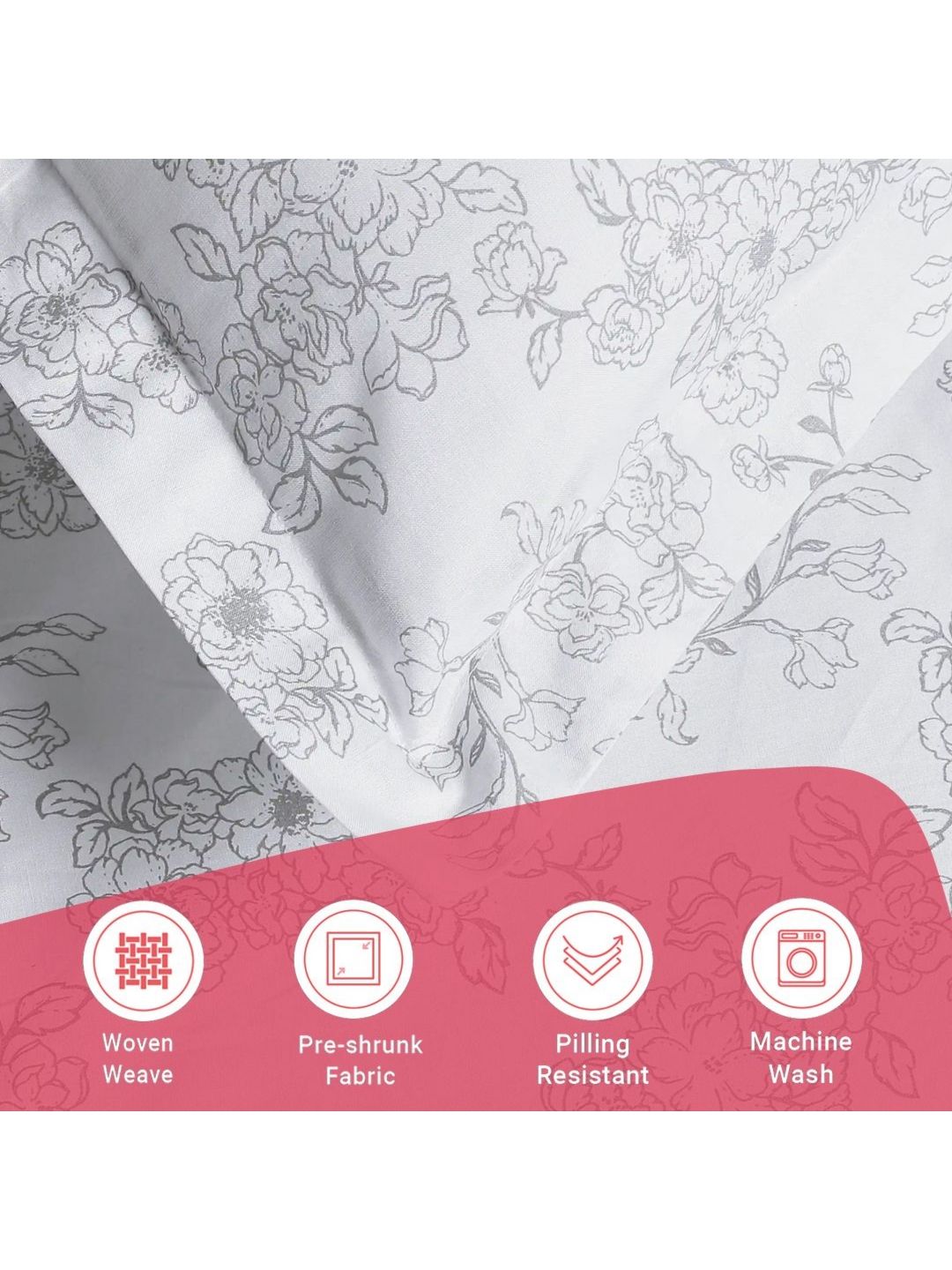 LIVSPACE Bloomshire Classic Grey Printed Pure Cotton 144TC Queen Bedsheet Set 1.98 x 1.58m-image-39