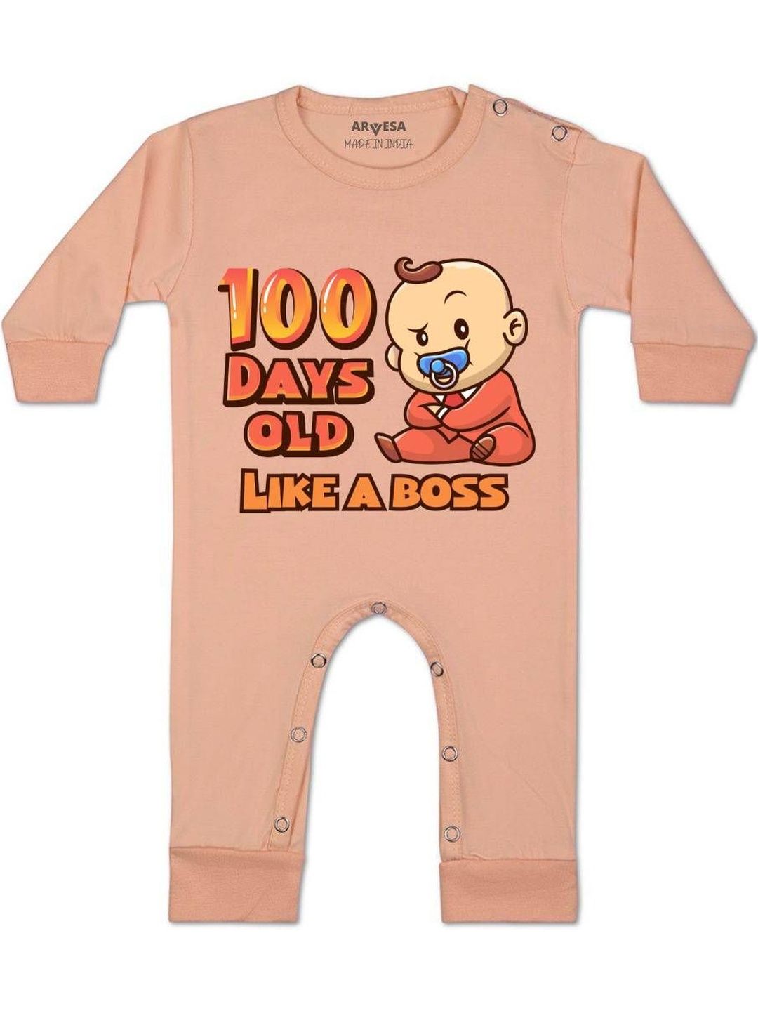 Arvesa Kids-Unisex Peach Cotton Rompers-picture-38