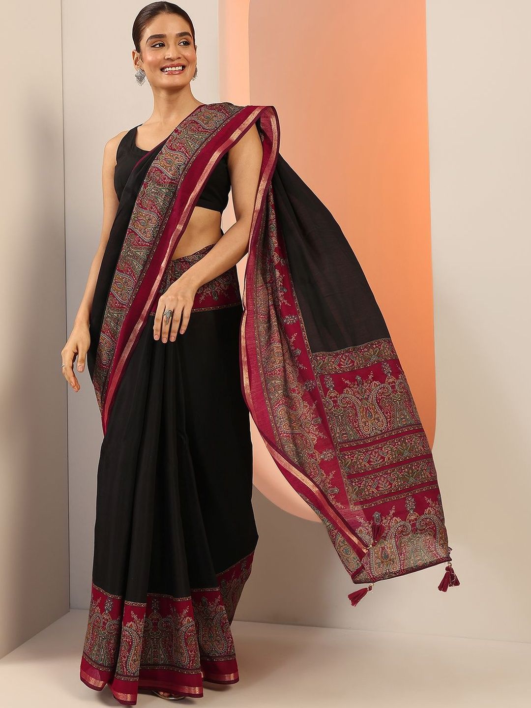 Libas Paisley Printed Zari Saree With Blouse Piece-picture-21