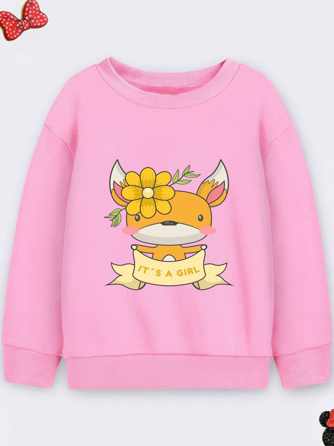 yk Kids Pink Sweatshirt with Cute Fox Design, It's A Girl Print, Long Sleeve-picture-10