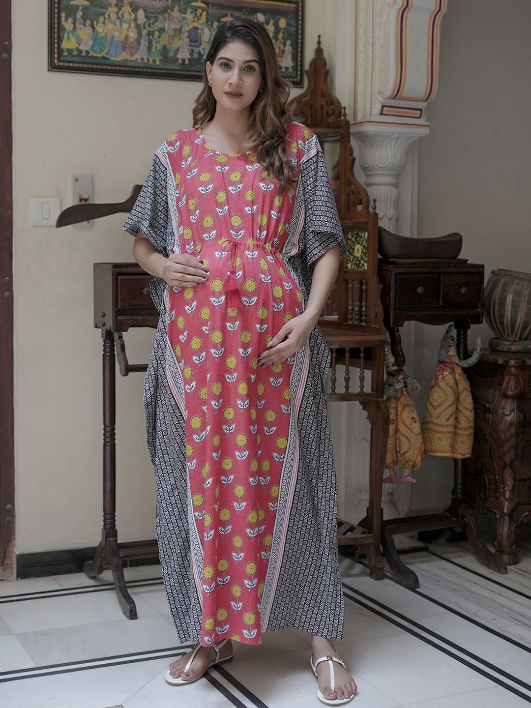 Aujjessa Women Ethnic Motifs Printed Batwing Sleeve Kaftan Maxi Dress-picture-21