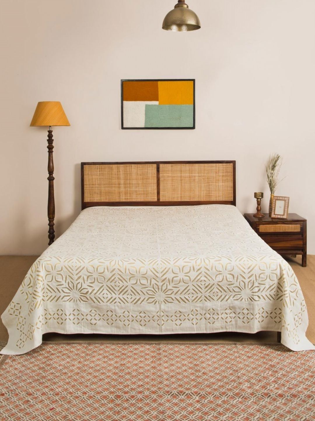 Fabindia Adhira Off-White Embroidered Cotton Double Queen Bed Cover-picture-19