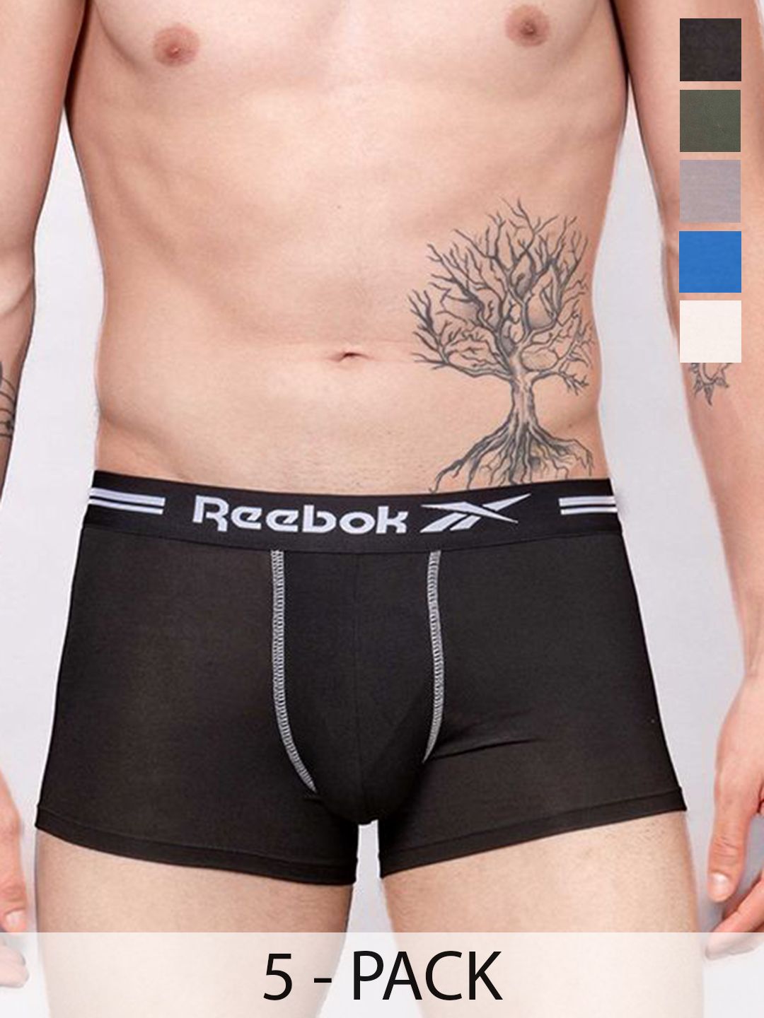 Reebok Pack Of 5 Mid Rise Basic Trunks-picture-30