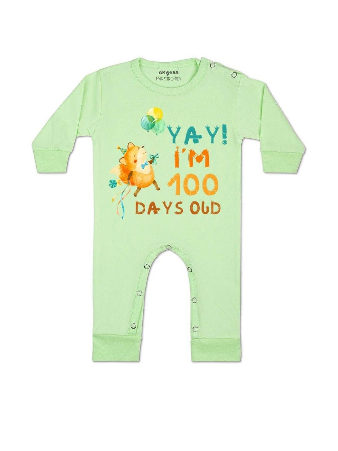 Arvesa Kids-Unisex Green Cotton Rompers-picture-10