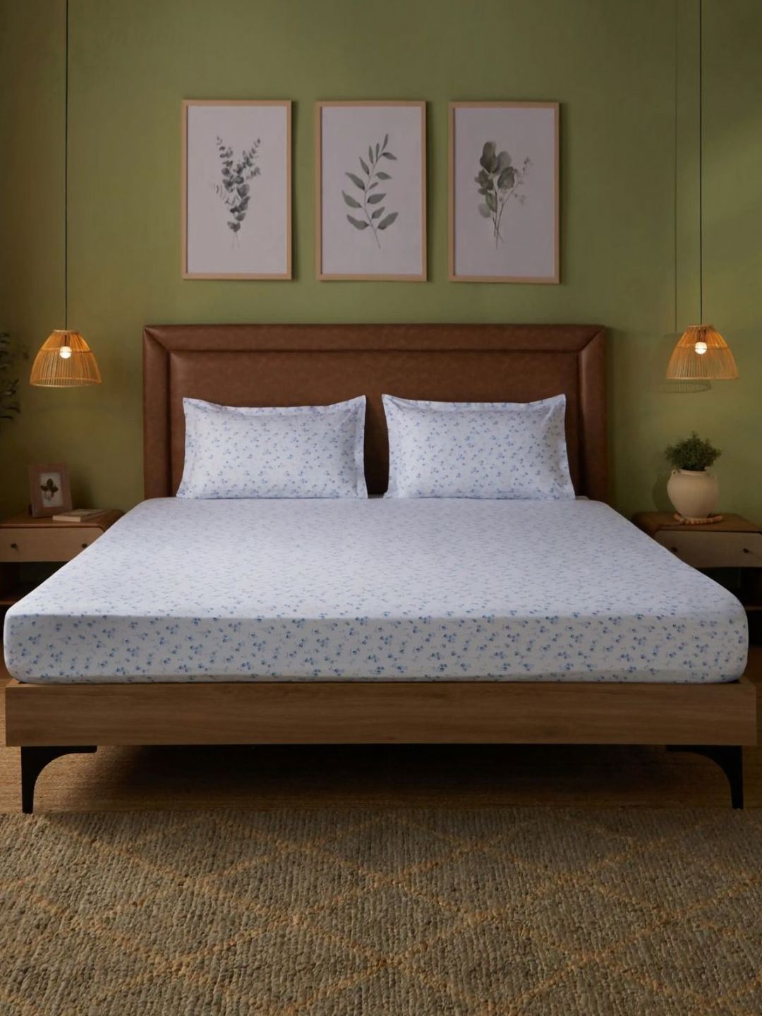 LIVSPACE Bloomshire Classic Blue Floral Pure Cotton 144 TC Queen Bedsheet Set-2.74mX2.74m-picture-45