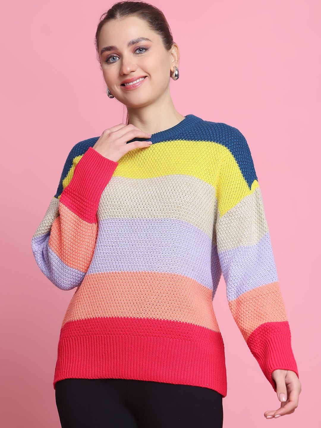 Roadster Women Acrylic Striped Full Sleeve Cardigan Sweater-picture-24