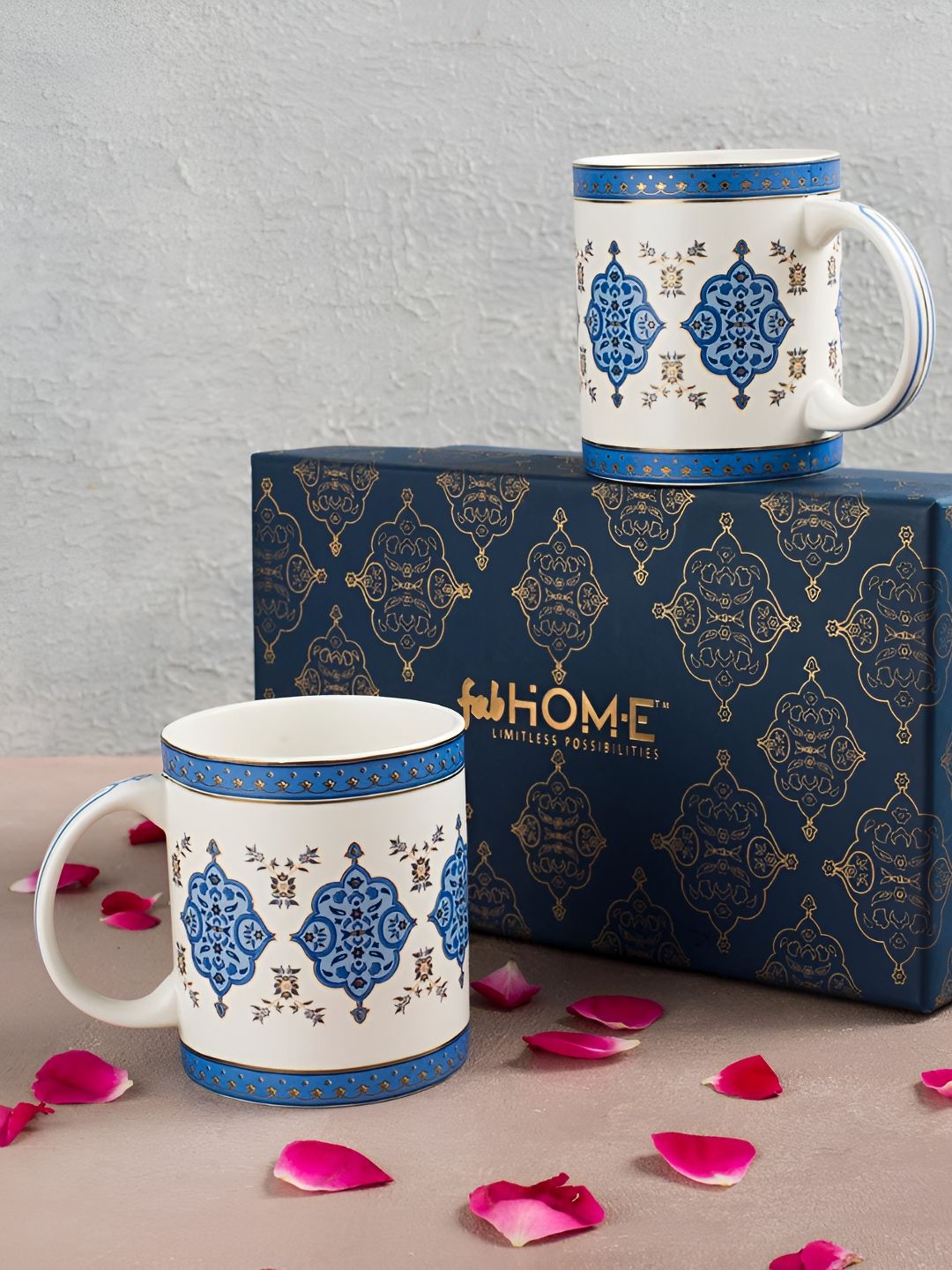 Fabindia Gulmohar Blue & White 2 Pieces Printed Ceramic Glossy Mugs 270ml-image-21