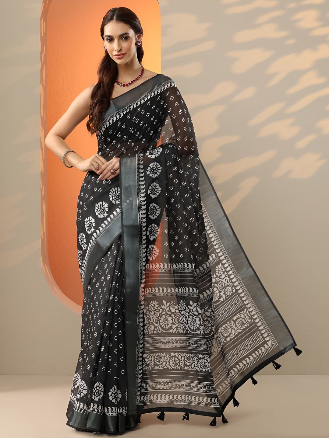 Libas Floral Printed Saree With Unstitched Blouse Piece-picture-11