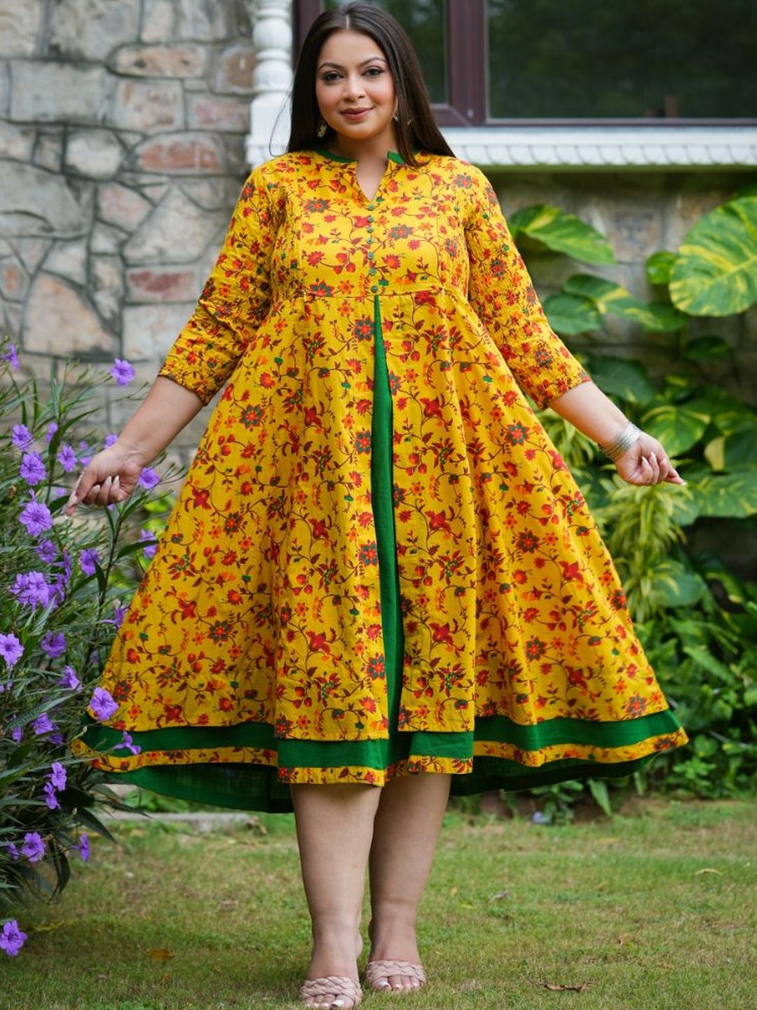 KALINI Floral Print Maternity Cotton Fit & Flare Midi Dress