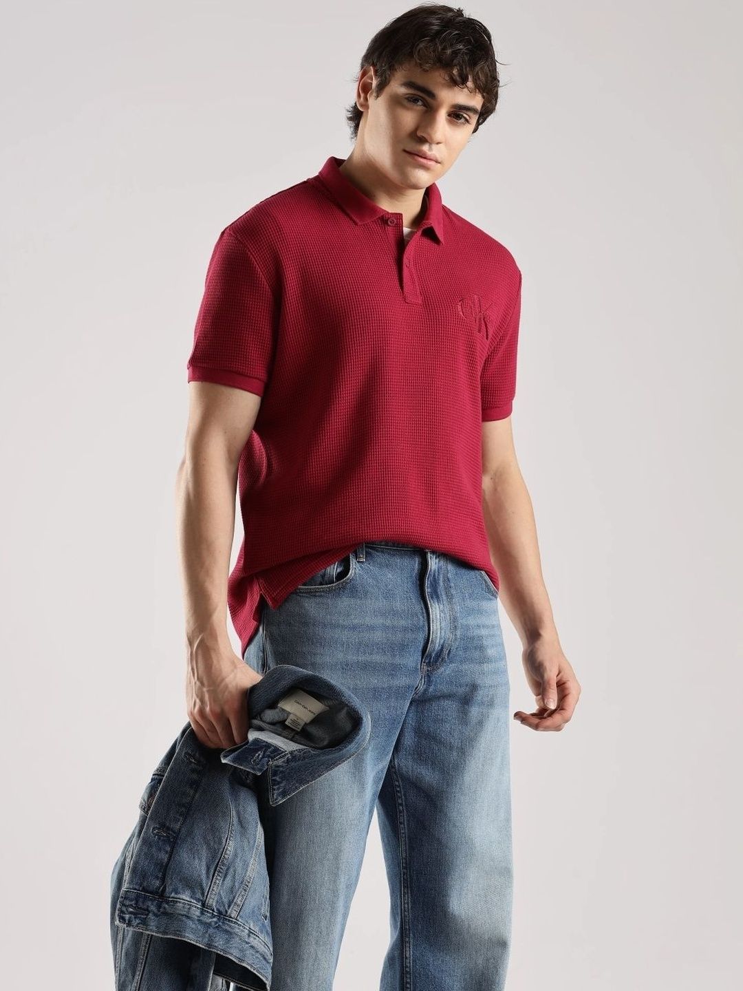 Calvin Klein Jeans Men Self Design Polo Collar Relaxed Fit T-shirt