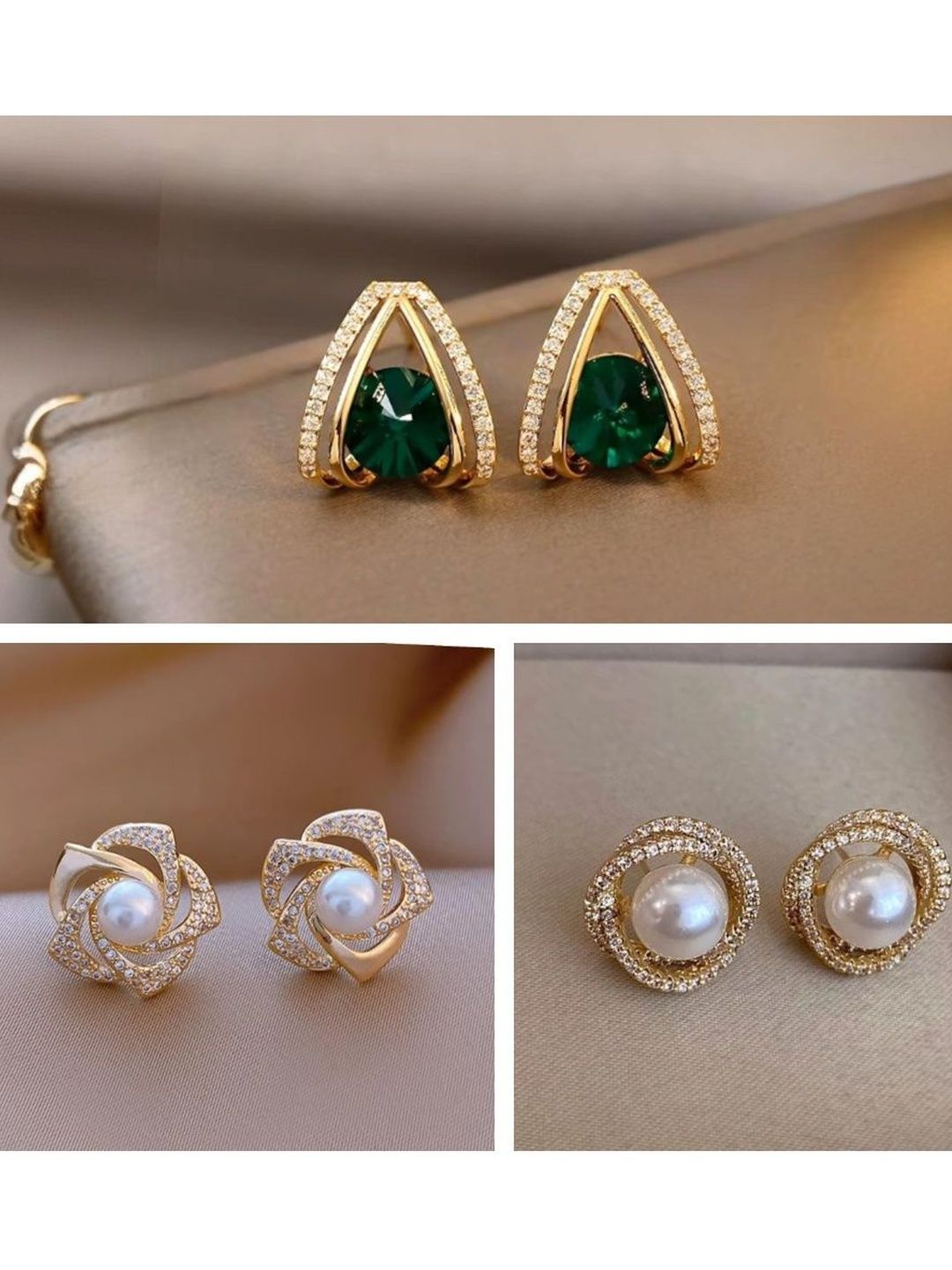 Tiso Women Gold-Plated Alloy Studs-image-12