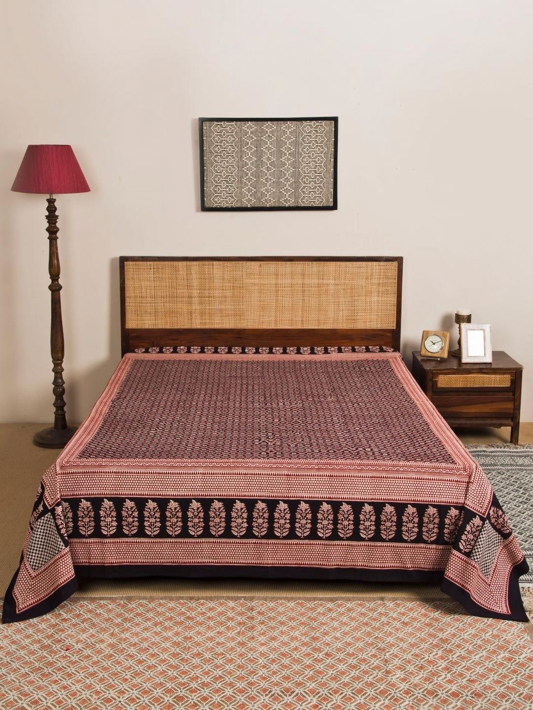 Fabindia Red & Black Printed Cotton Double Queen Bed Cover-picture-16