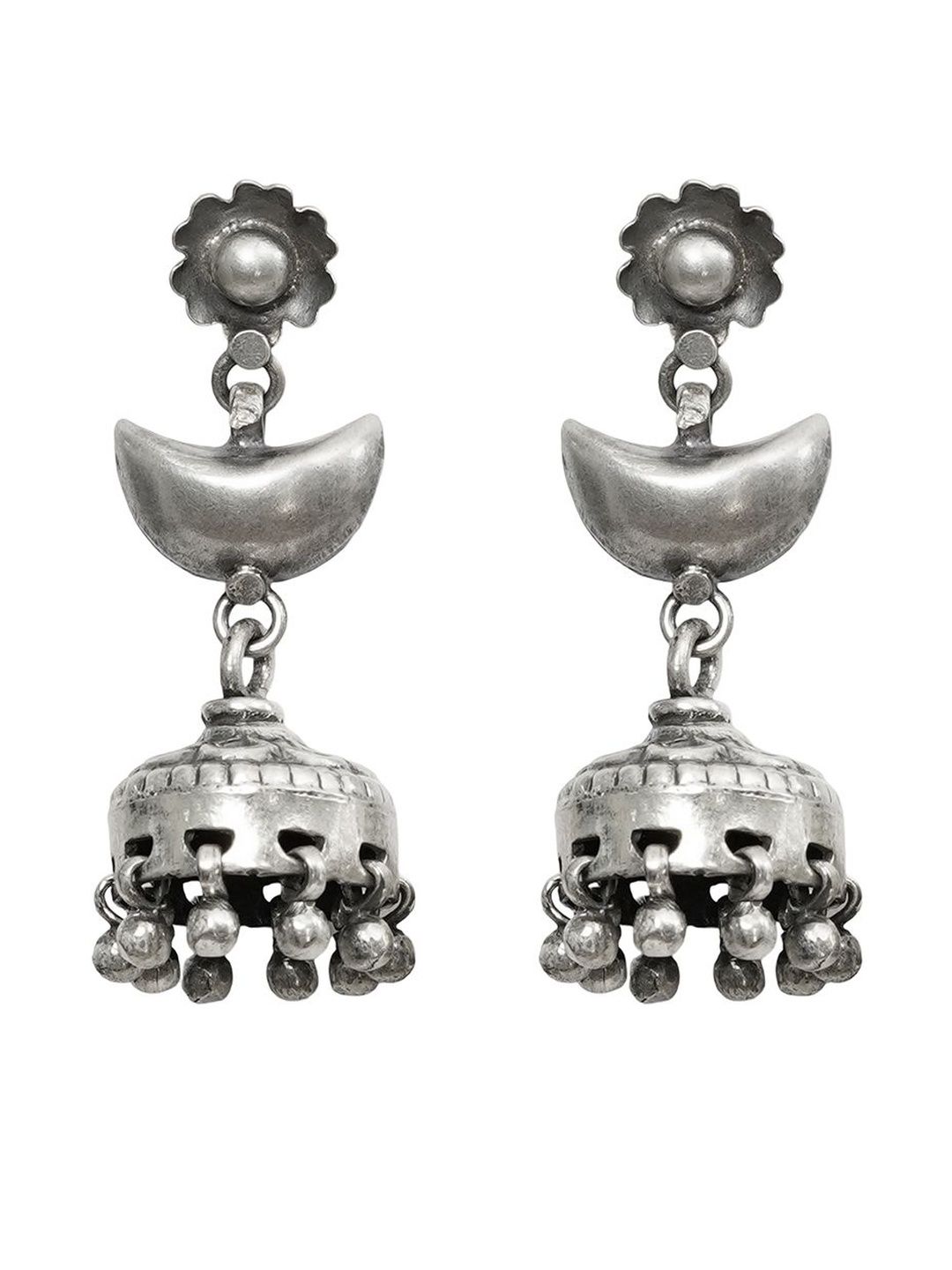 Studio Anivarya Geometric Silver-Plated Jhumkas Earrings-image-1
