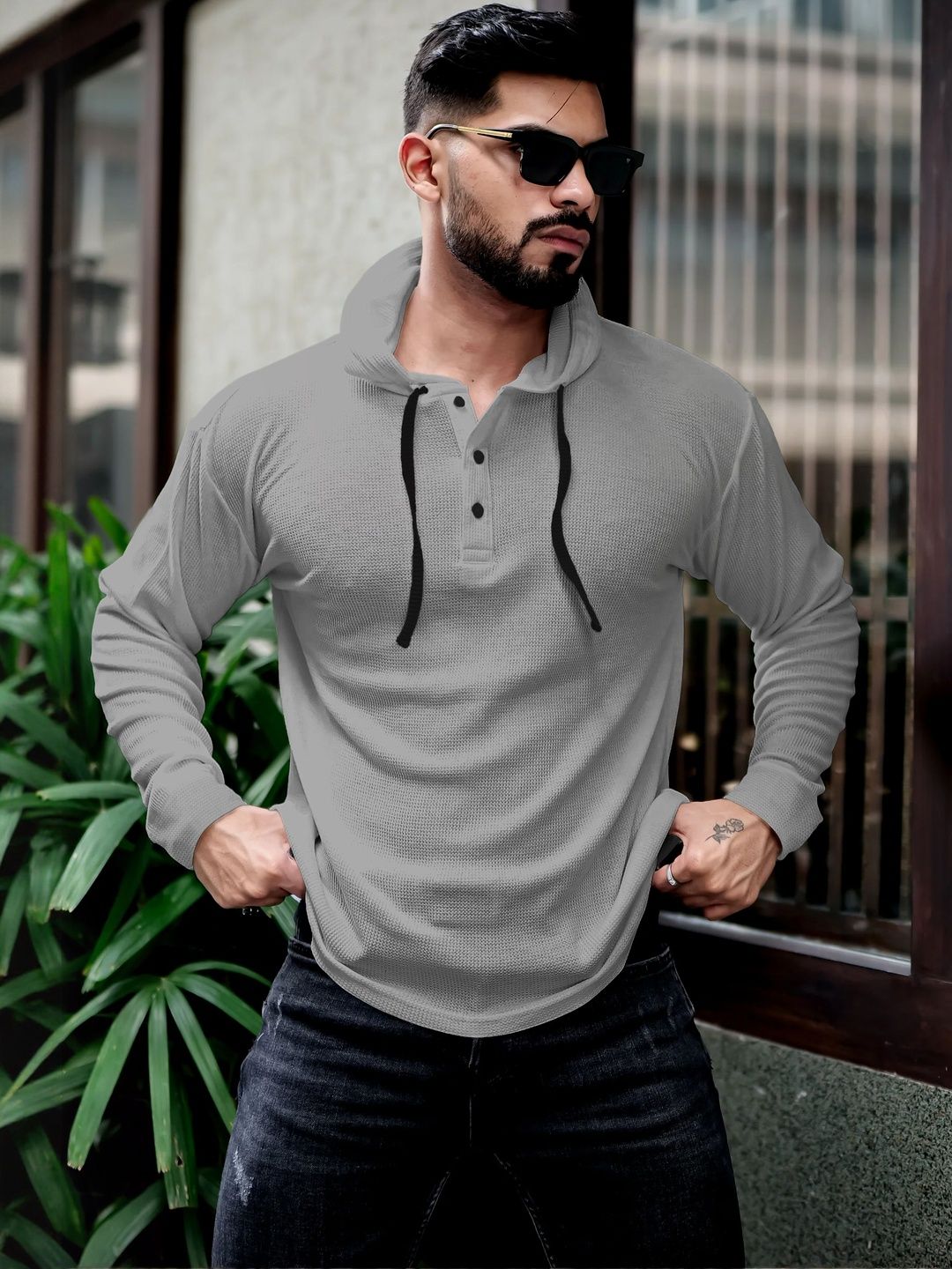 HOODLER Men Solid Hooded Cotton T-shirt-picture-15