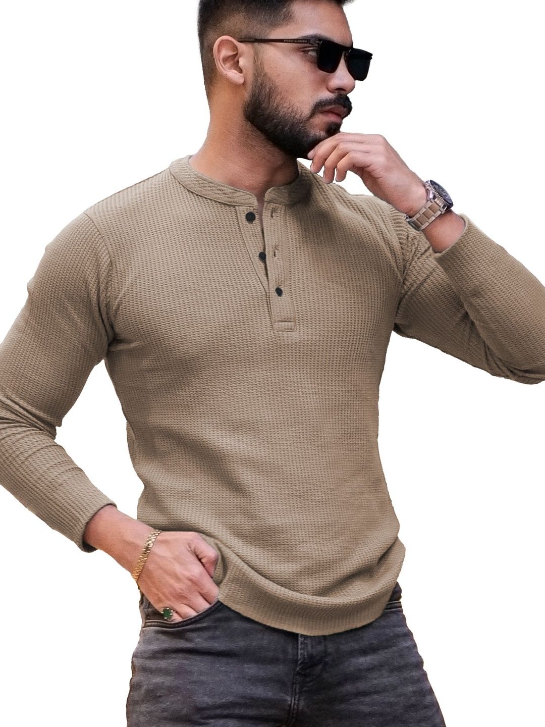 HOODLER Men Solid Henley Neck Cotton T-shirt-picture-19