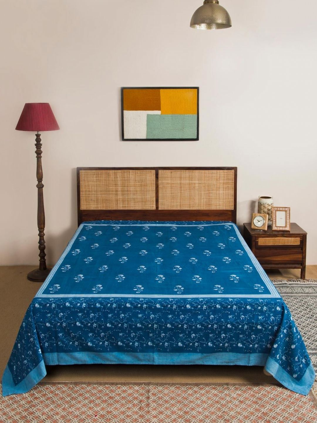 Fabindia Indigo Nayantara Blue Dabu Printed Cotton Double Queen Bed Cover-picture-11