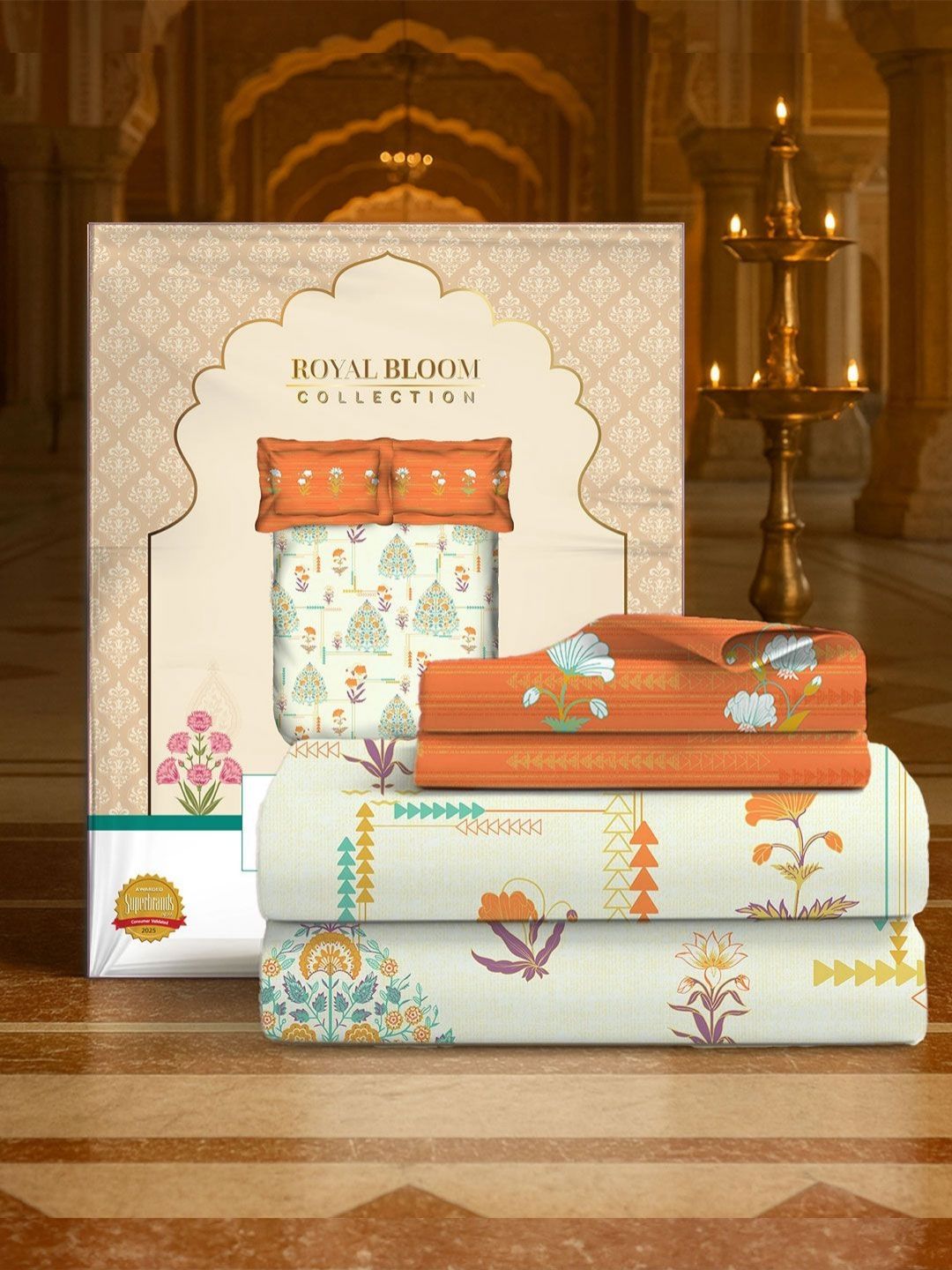 MYTRIDENT Orange & Green Floral 144 TC Cotton Double Queen Bedsheet Set 2.28 m x 2.54 m-picture-28
