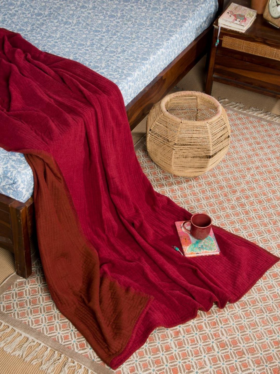 Fabindia Red Mild Winter 400 GSM Single Bed Blanket-image-19