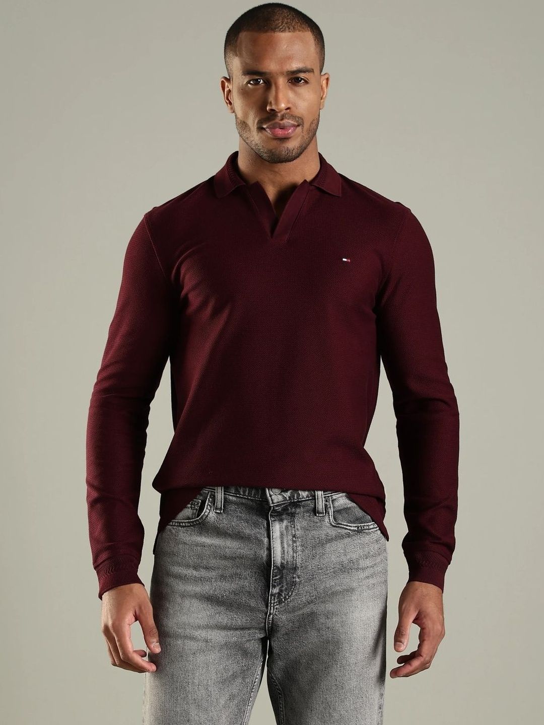 Tommy Hilfiger Men Self Design Polo Collar Regular Fit Pure Cotton T-shirt-picture-40